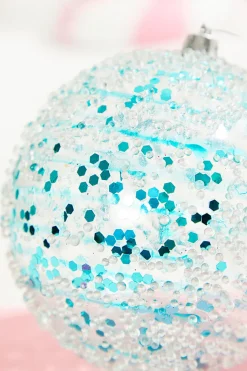 4" Aqua Sequin Iced Ball Ornament