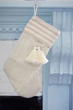 Beige Burlap Stocking with Tassel