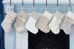 Beige Stocking with Stripe & Tassel