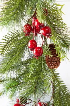 5' Berry Pine with Pinecones Garland