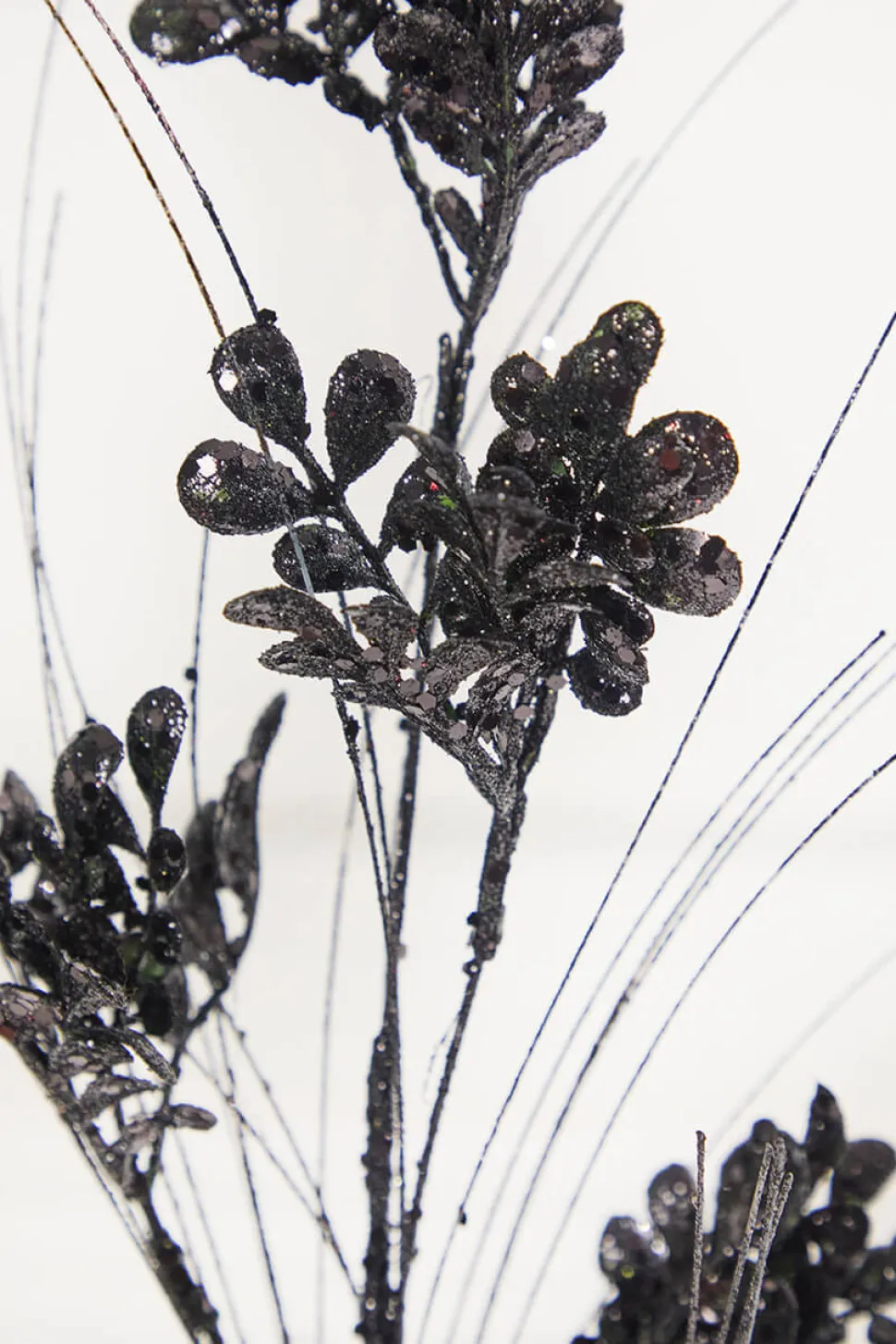 27" Black Glitter/Sequin Boxwood/Grass Spray
