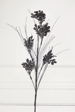 27" Black Glitter/Sequin Boxwood/Grass Spray