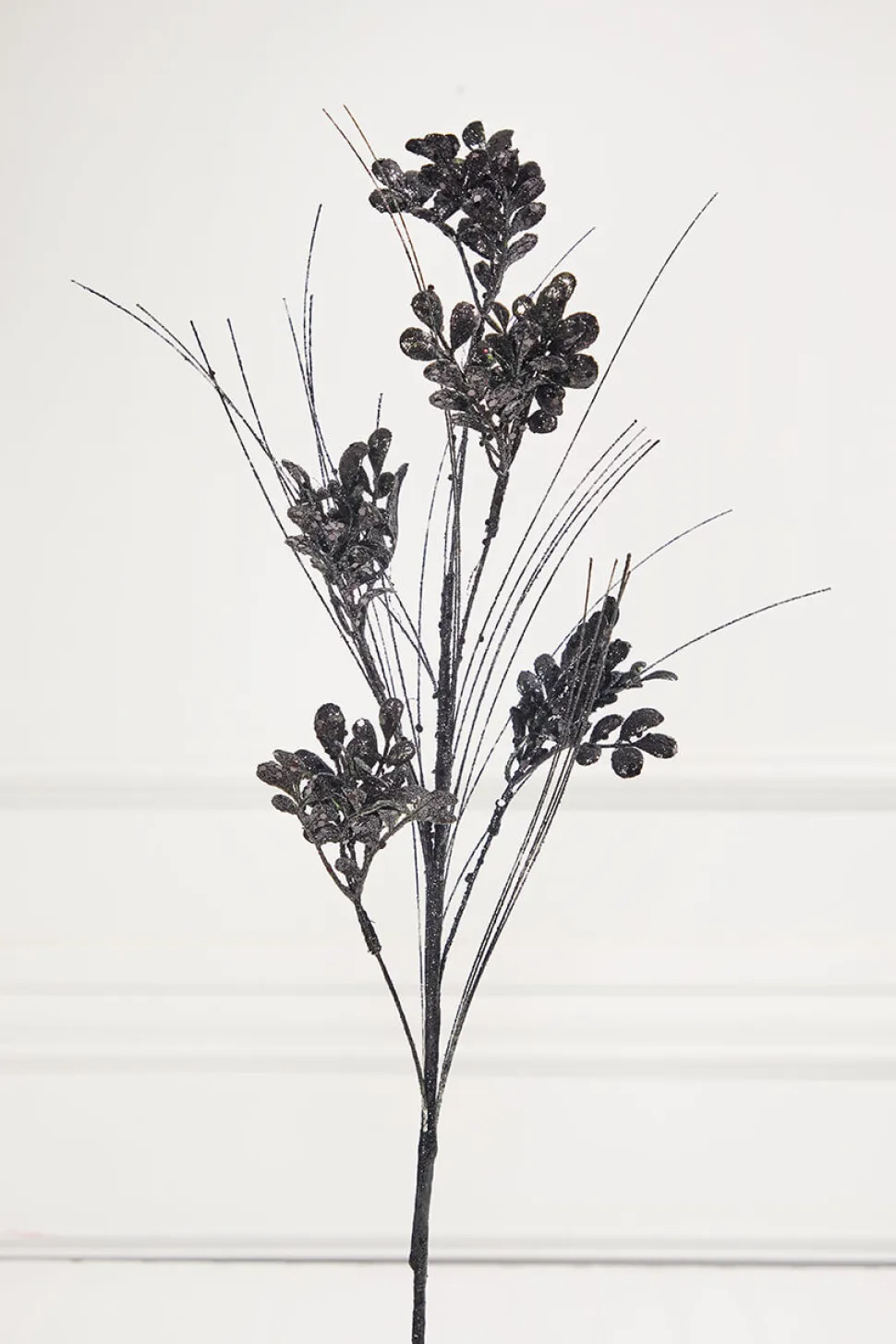 27" Black Glitter/Sequin Boxwood/Grass Spray