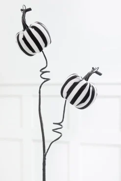 26" Black & White Striped Halloween Pumpkin Spray