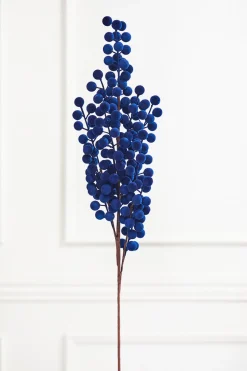 33" Blue Flocked Berry Spray