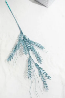 34" Blue Glitter Fern Spray