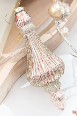 7.5" Blush & Champagne Glitter Glass Ornament