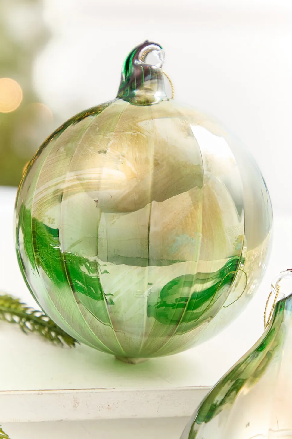 4" - 7" Brushed Copper & Reflective Blown Glass Ornament