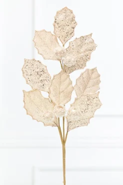 27" Champagne Glitter Berry Leaf Spray