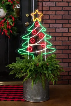 44" Christmas Tree Lit Neon Metal Yard Stake