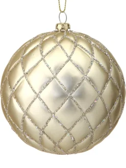 10 CM Champagne Matte Glitter Quilted Net Ball Ornament