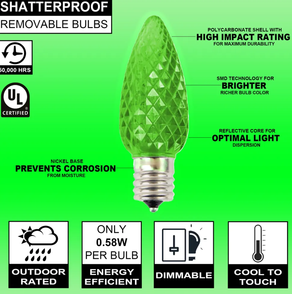 C9 Wonderful LED SMD Bulb (25 bulbs/bag) - Faceted, Green