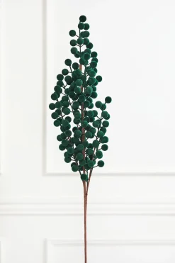33" Dark Green Flocked Berry Spray
