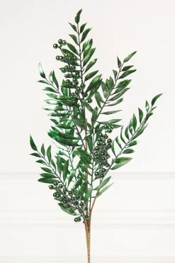 30" Dark Green Metallic Pepperberry Stem