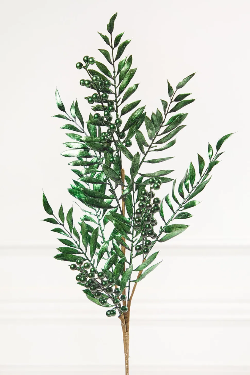 30" Dark Green Metallic Pepperberry Stem