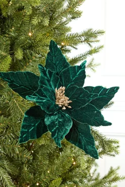 24" Emerald Velvet Glitter Poinsettia Stem