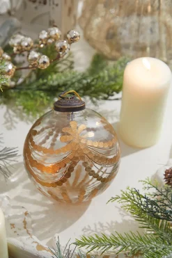 4" Etched Golden Garland Glass Ornament