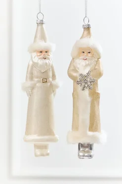 8" Faux Fur Glass Santa Ornament