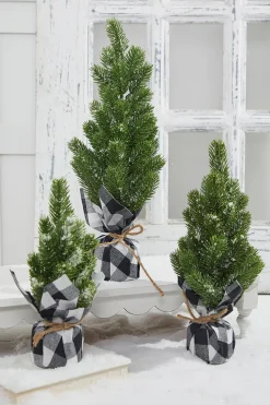 Flocked Pine Tree With Plaid Fabric - Medium