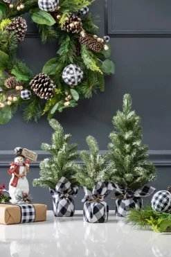 Flocked Pine Tree With Plaid Fabric - Medium