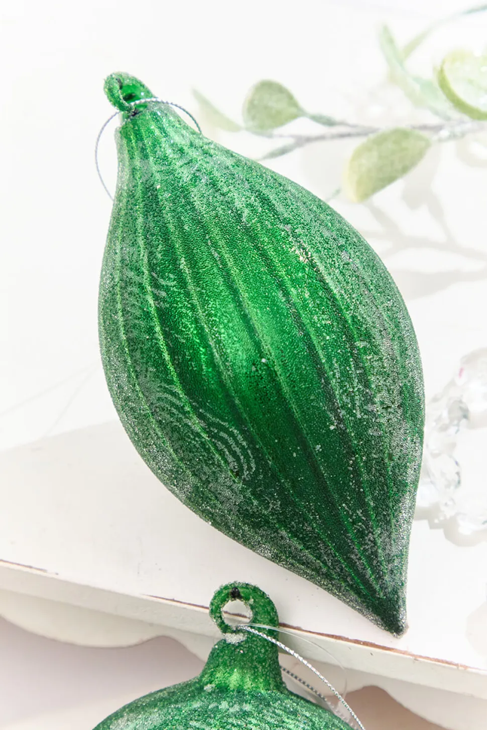 4" - 6.5" Frosted Green Glass Ornament