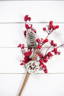 18” Frosted Red Melting Snow Berries with Cone Spray