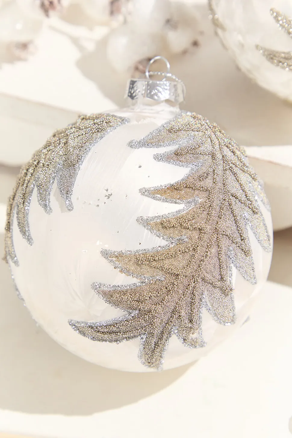 4” Frosted Silver with Tree Glass Ornament