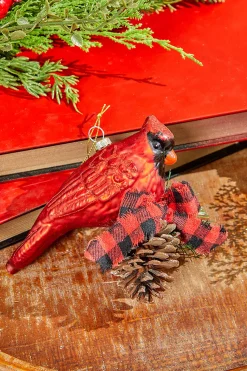 6" Glass Cardinal with Bow and Cone Ornament