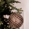 6” Glittered 2 Tone Net Ball Christmas Ornaments - Chocolate/Champagne