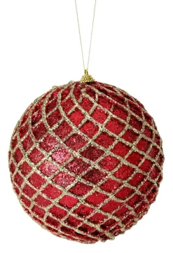 6” Glittered 2 Tone Net Ball Christmas Ornaments - Red/Gold