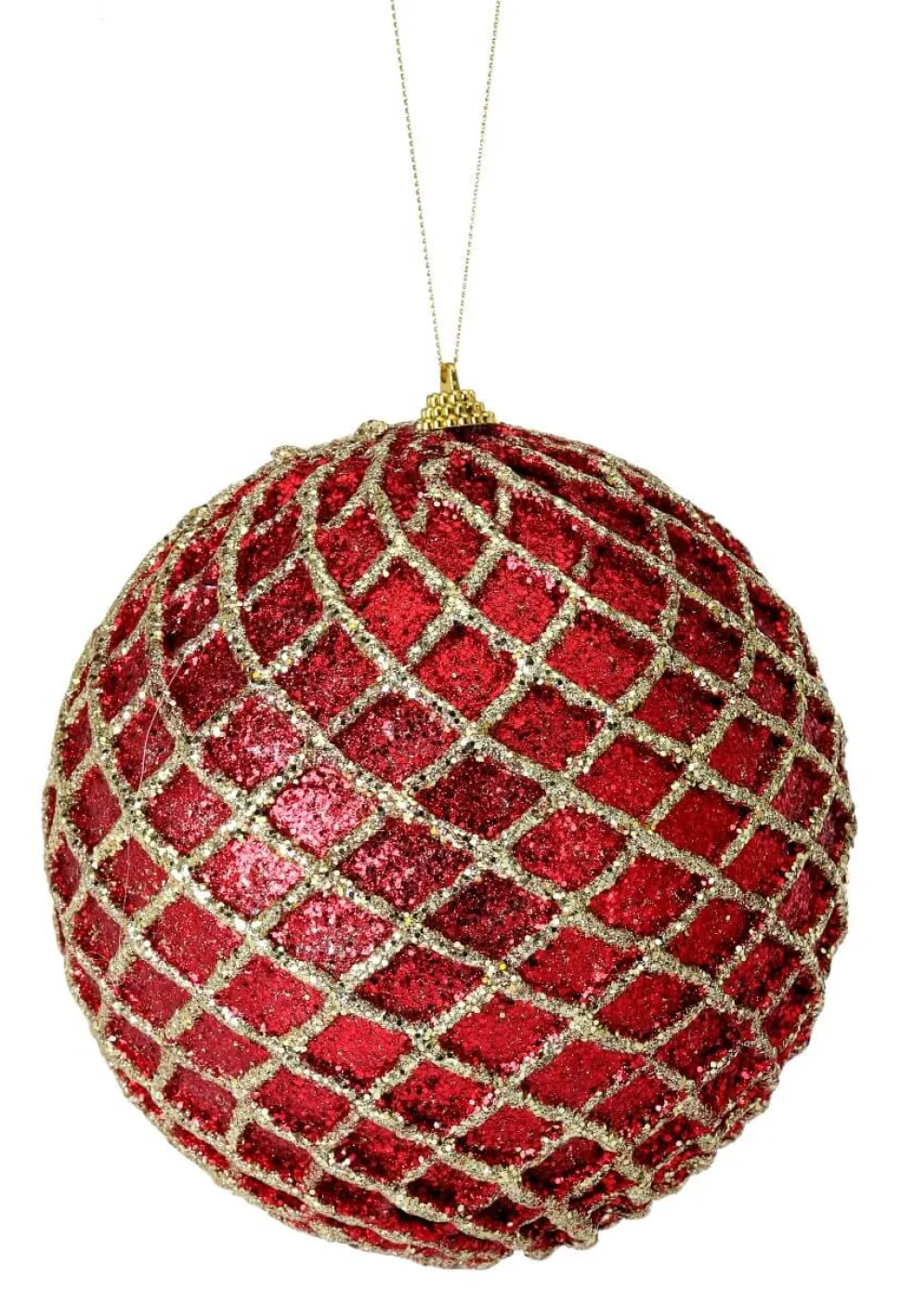 6” Glittered 2 Tone Net Ball Christmas Ornaments - Red/Gold