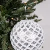 6” Glittered 2 Tone Silver/White Net Ball Christmas Ornament