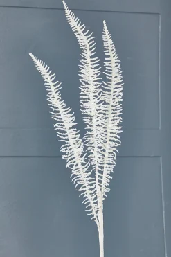 35" Glitter Fern Spray - White