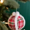 5” Glitter Fur Edge Plaid Ball Ornament
