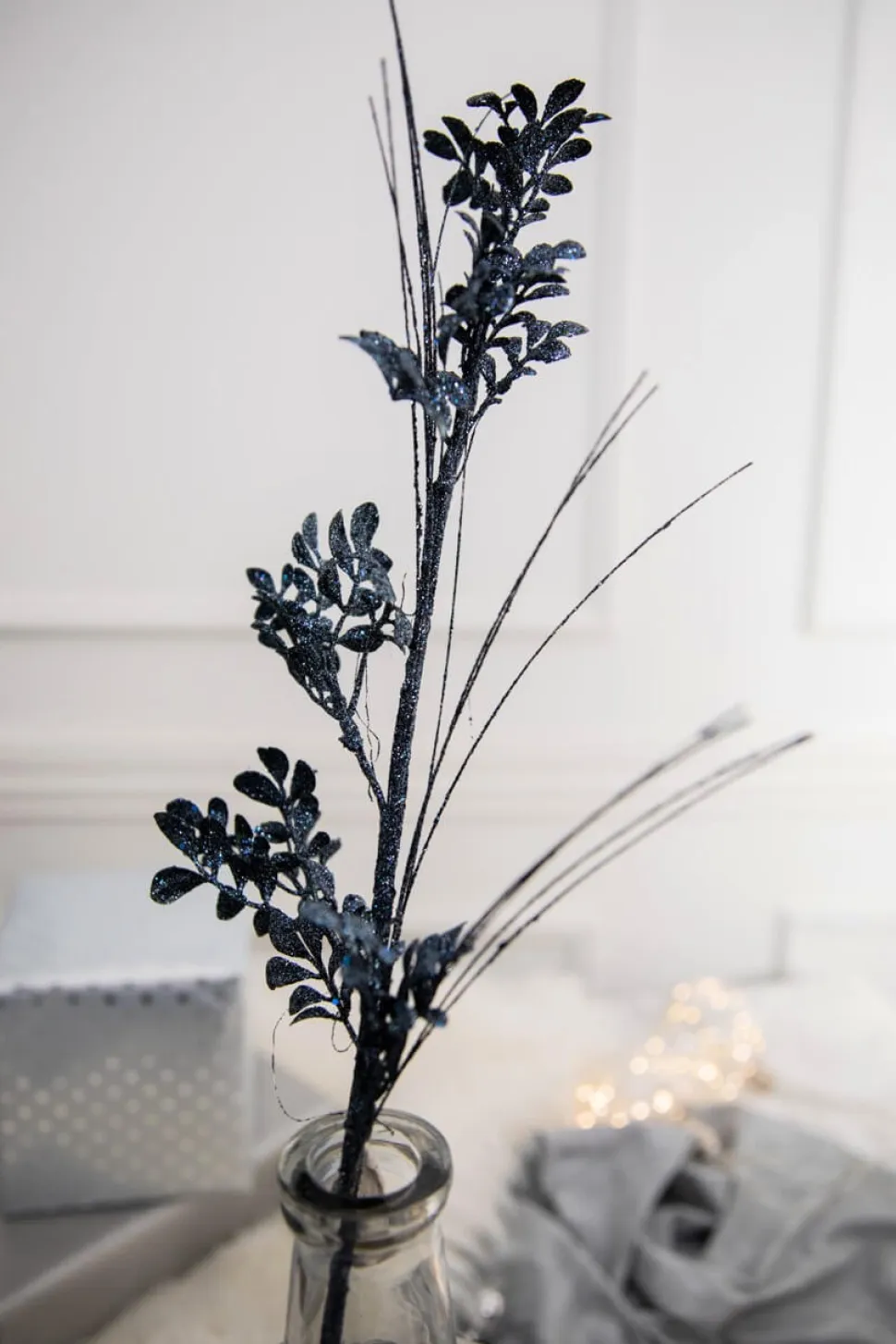 27” Glitter/Sequin Boxwood Grass Christmas Sprays - Midnight Blue