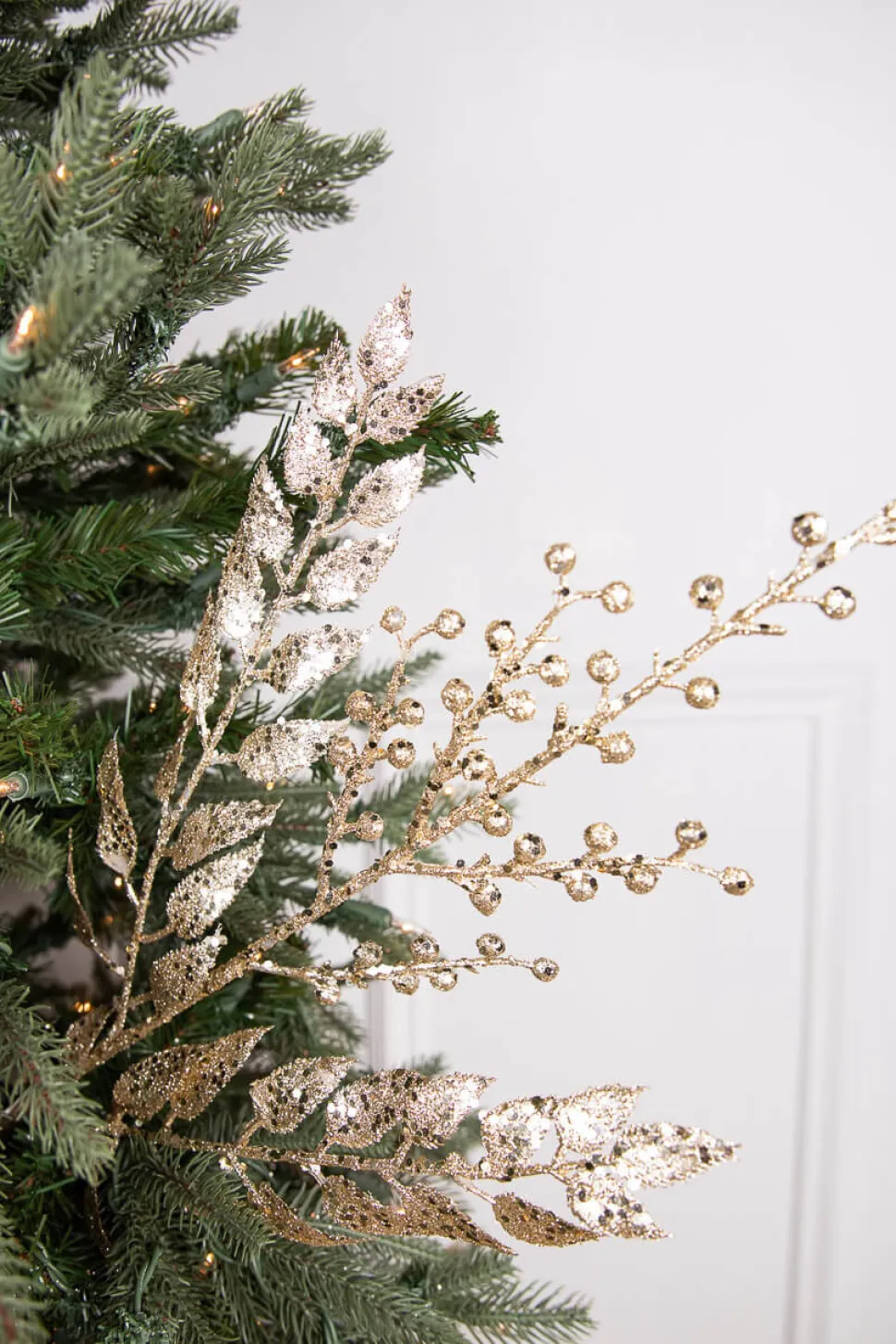 29” Glitter Smilax Berry Spray - Champagne