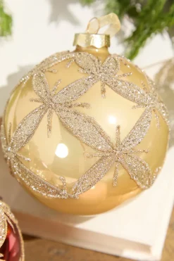 4” Gold & Burgundy Ball Glass Ornament