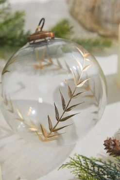 5" Golden Etched Laurel Glass Ornament