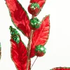 24" Green and Red Velvet Glitter Lead Stem