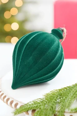 6" Green Flocked Finial Ball Ornament