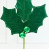 39" Green Velvet Holly Leaves Spray