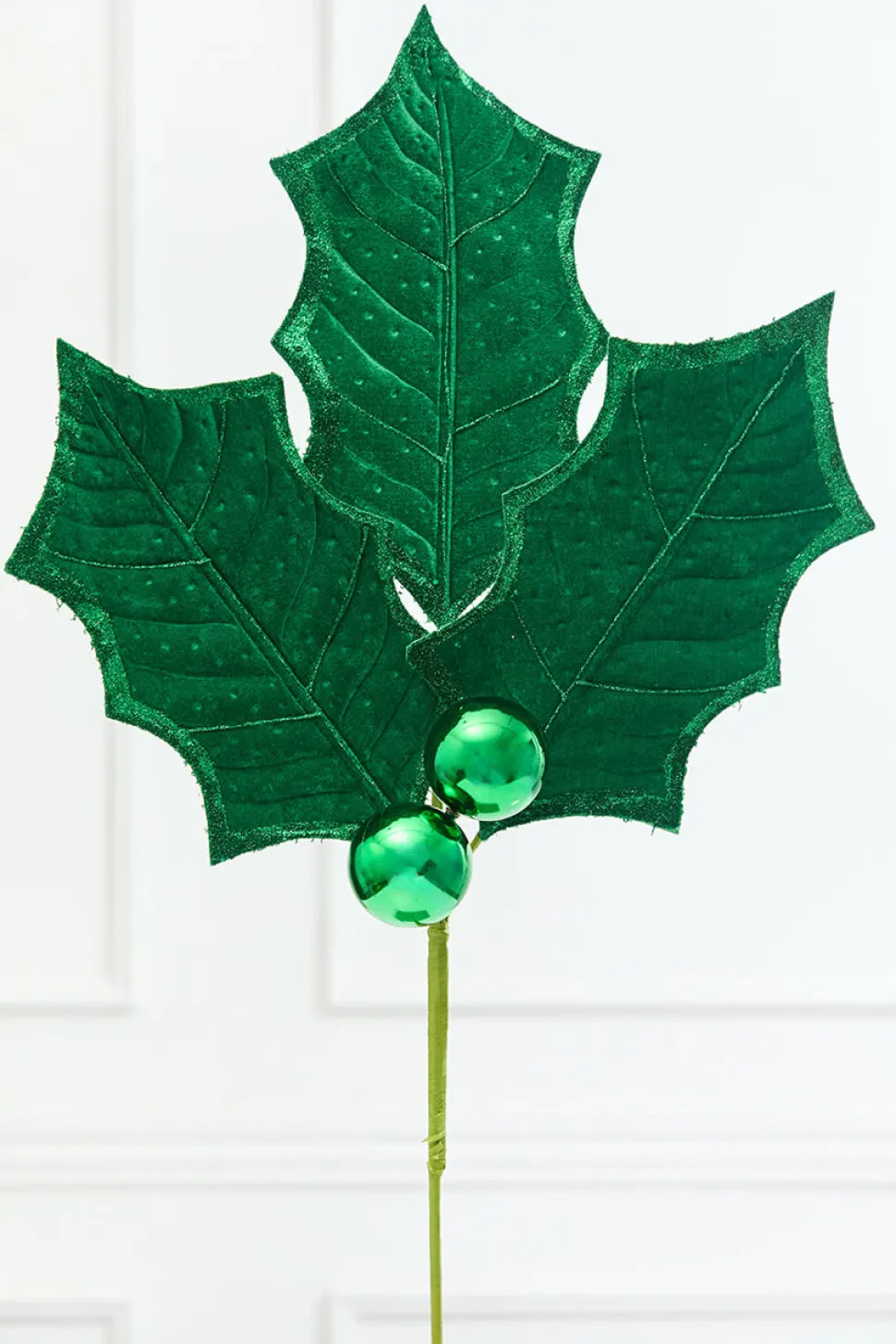39" Green Velvet Holly Leaves Spray