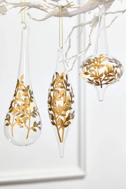 8" - 9" Icicle Glass Ornament with Gold Leaf Detail