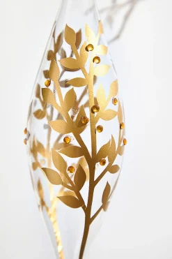 8" - 9" Icicle Glass Ornament with Gold Leaf Detail
