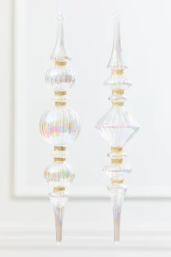 11.5" Iridescent Glass & Gold Glitter Finial Drop Ornament