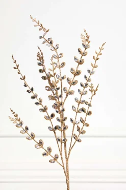 33" Jeweled Champagne Leaf Spray