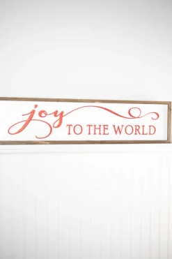 31.8” Joy To The World Embossed Sign with Wood Frame & Glitter Accent Letters