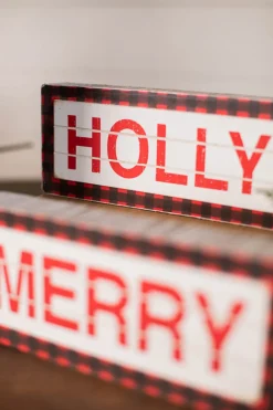 9.4” L Buffalo Check Wood Holiday Sign