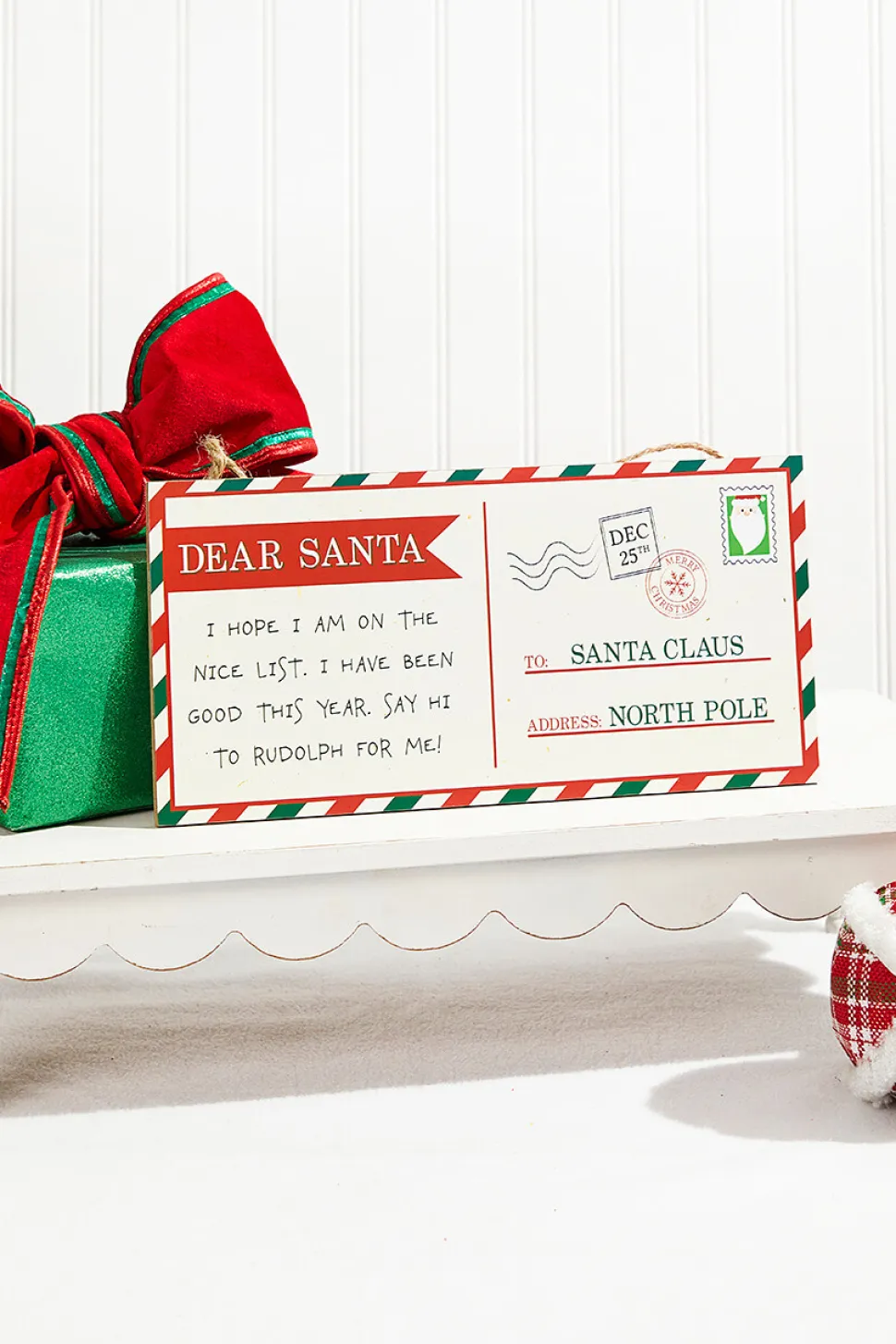 12.5"L x 6"H Dear Santa Postcard Sign
