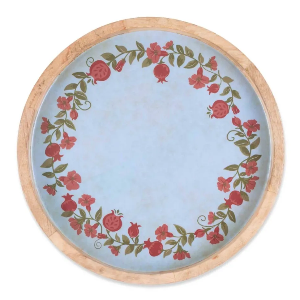 15" Mango Wood Pomegranate Wreath Tray